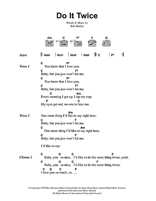 Bob Marley Do It Twice sheet music notes and chords arranged for Guitar Chords/Lyrics