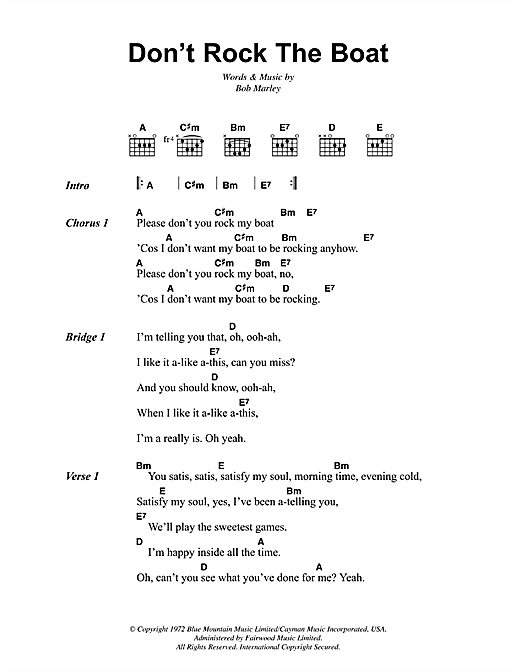 Bob Marley Don't Rock The Boat sheet music notes and chords arranged for Guitar Chords/Lyrics