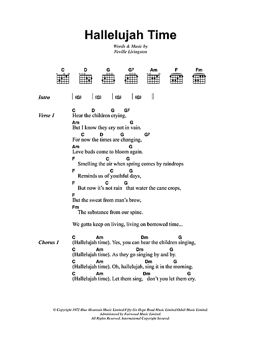 Bob Marley Hallelujah Time sheet music notes and chords arranged for Guitar Chords/Lyrics