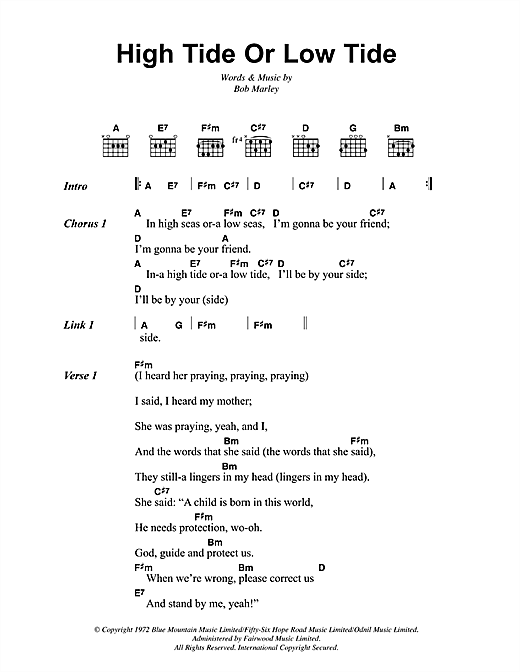 Bob Marley High Tide Or Low Tide sheet music notes and chords arranged for Guitar Chords/Lyrics