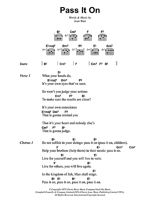 Bob Marley Pass It On sheet music notes and chords arranged for Guitar Chords/Lyrics