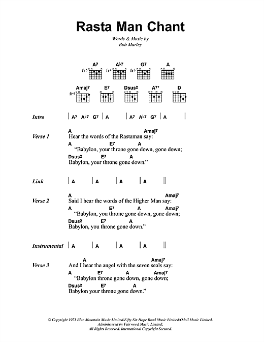 Bob Marley Rasta Man Chant sheet music notes and chords arranged for Guitar Chords/Lyrics