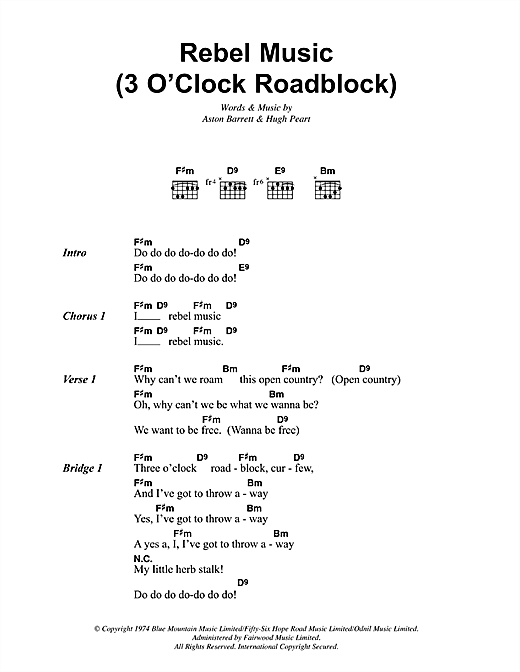 Bob Marley Rebel Music (3 O'Clock Roadblock) sheet music notes and chords arranged for Guitar Chords/Lyrics