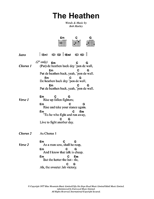 Bob Marley The Heathen sheet music notes and chords arranged for Guitar Chords/Lyrics