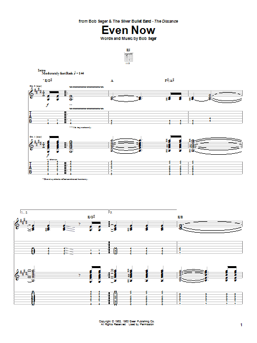 Bob Seger Even Now sheet music notes and chords. Download Printable PDF.