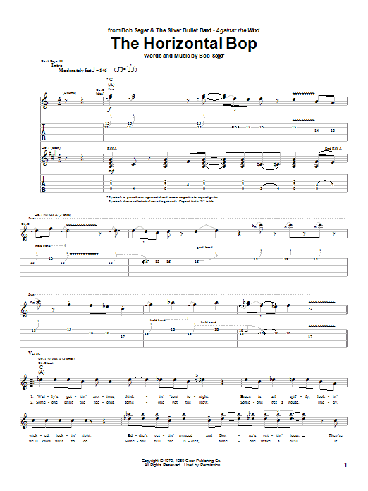 Bob Seger The Horizontal Bop sheet music notes and chords. Download Printable PDF.