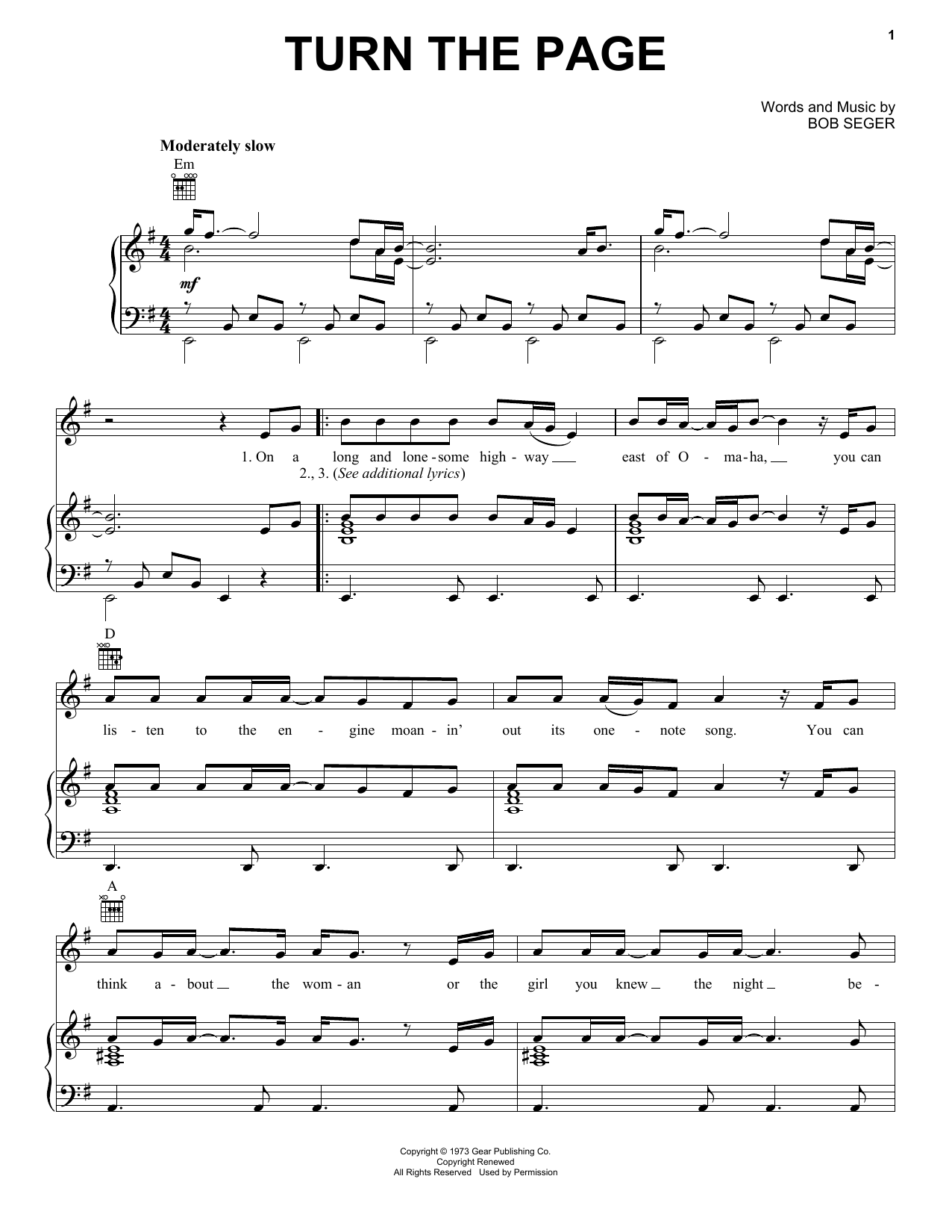 Bob Seger Turn The Page sheet music notes and chords. Download Printable PDF.