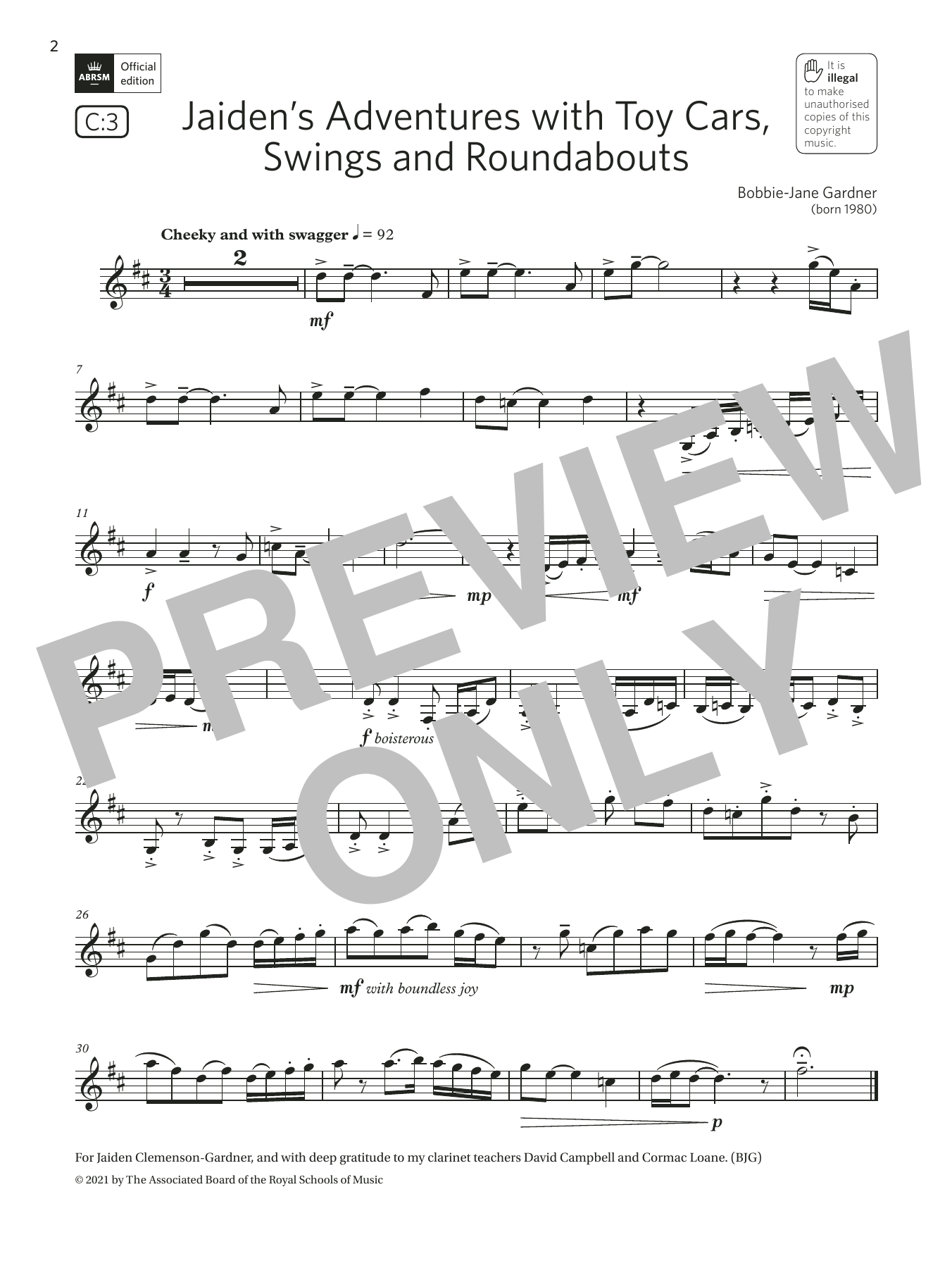 Bobbie-Jane Gardner Jaiden's Adventures with Toy Cars, Swings and Roundabouts (G3 C3 ABRSM Clarinet syllabus from 2022) sheet music notes and chords arranged for Clarinet Solo