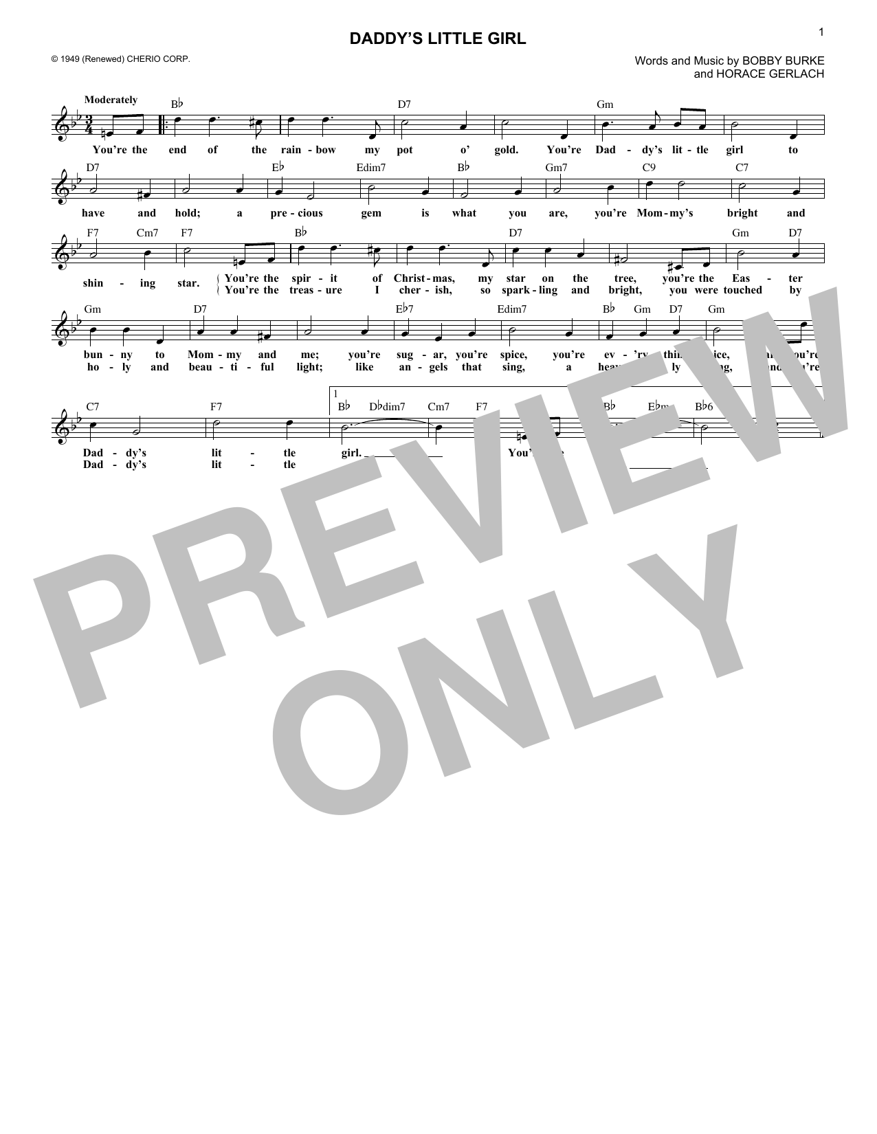 Bobby Burke Daddy's Little Girl sheet music notes and chords arranged for Lead Sheet / Fake Book