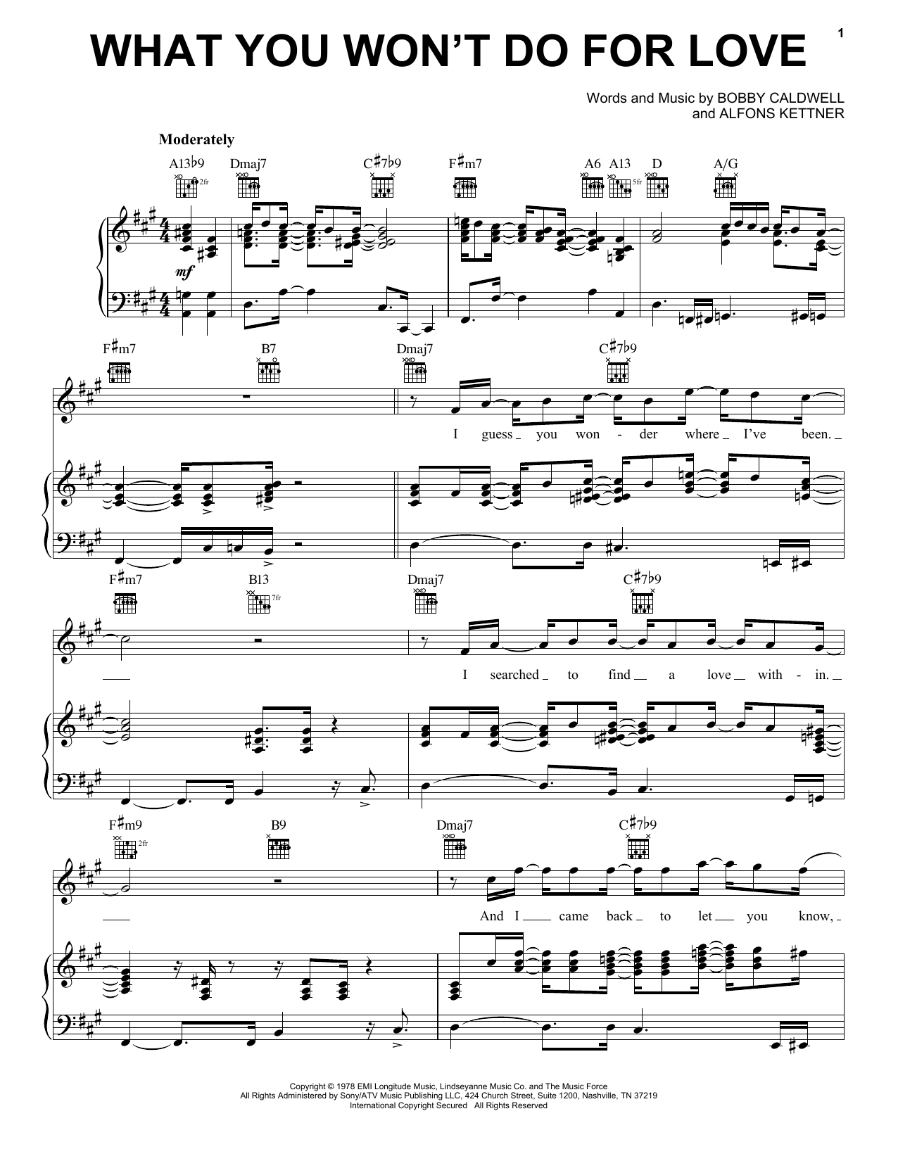 Bobby Caldwell What You Won't Do For Love sheet music notes and chords arranged for Piano, Vocal & Guitar Chords (Right-Hand Melody)