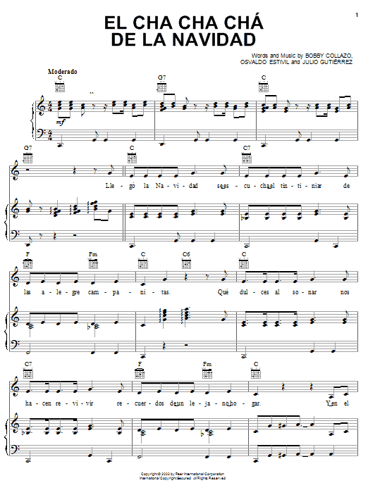 Bobby Collazo El Cha Cha Chá De La Navidad sheet music notes and chords arranged for Piano, Vocal & Guitar Chords (Right-Hand Melody)