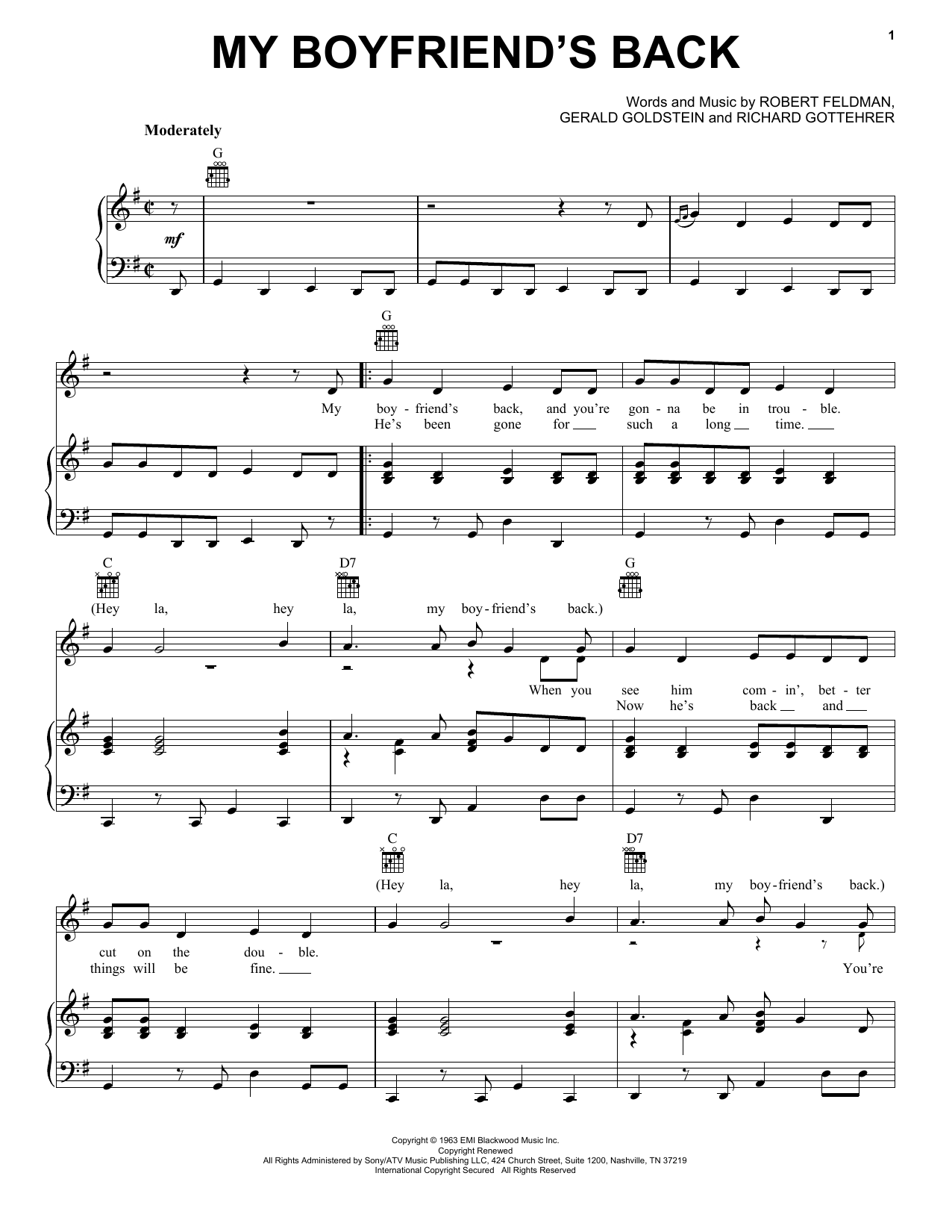 Bobby Comstock My Boyfriend's Back sheet music notes and chords arranged for Easy Guitar