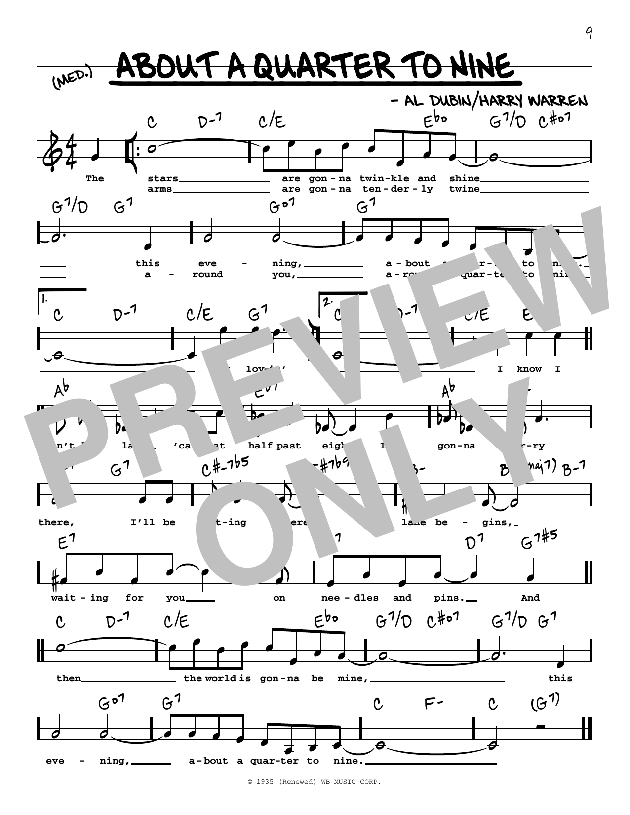 Bobby Darin About A Quarter To Nine (High Voice) sheet music notes and chords arranged for Real Book – Melody, Lyrics & Chords