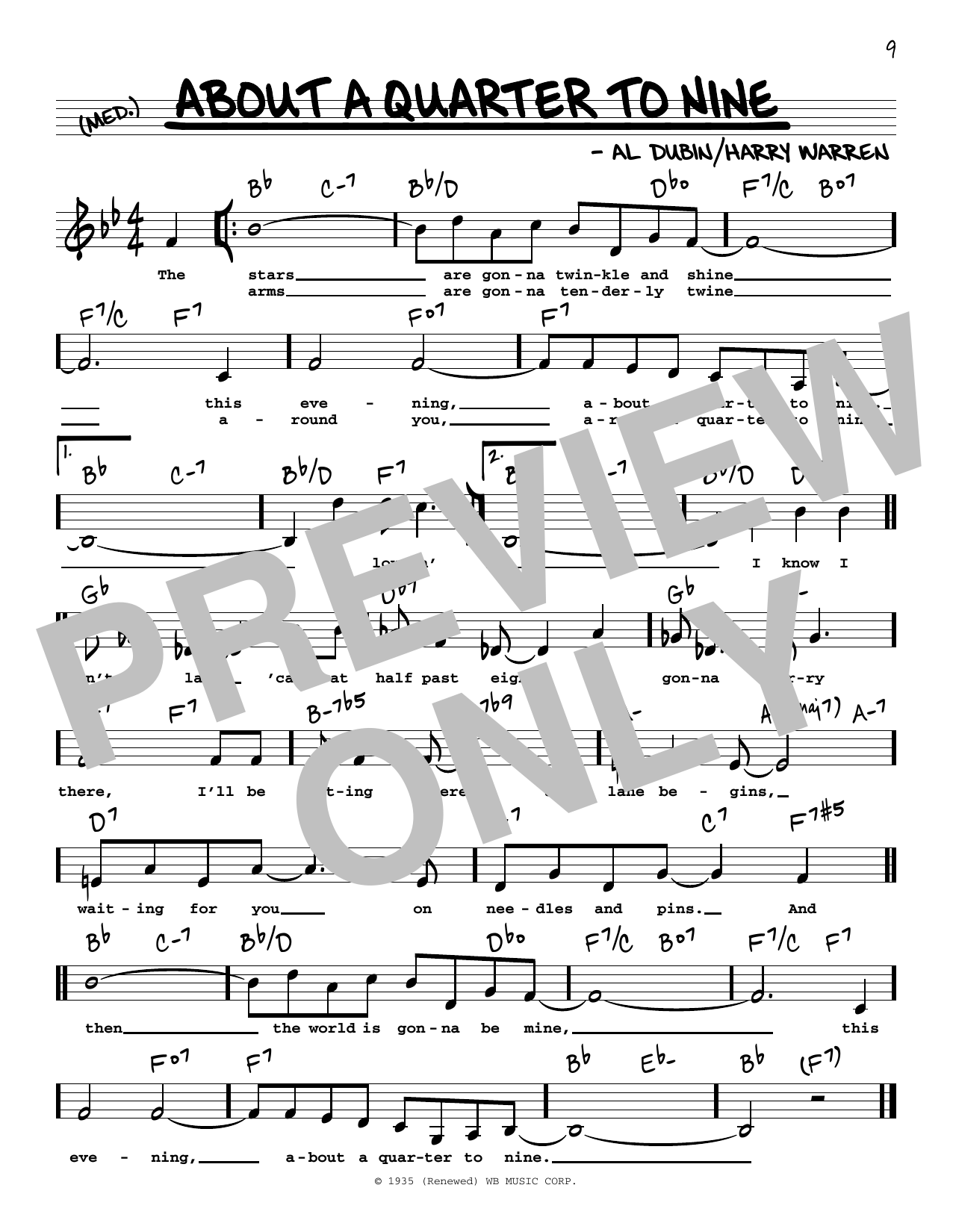 Bobby Darin About A Quarter To Nine (Low Voice) sheet music notes and chords arranged for Real Book – Melody, Lyrics & Chords