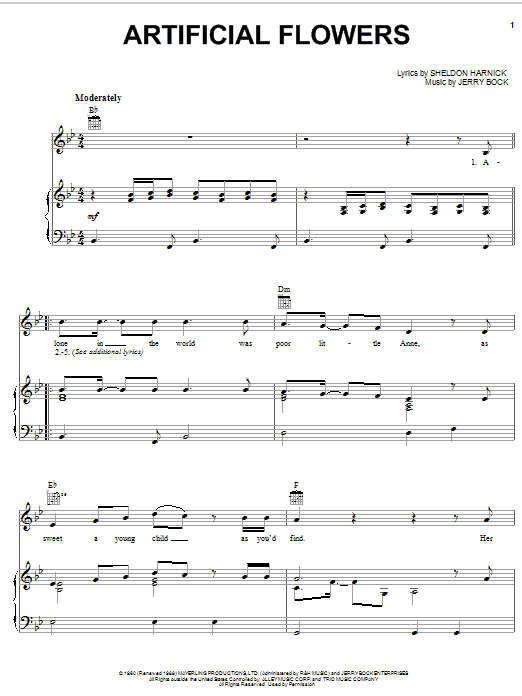 Bobby Darin Artificial Flowers (from Tenderloin) sheet music notes and chords arranged for Piano, Vocal & Guitar Chords (Right-Hand Melody)