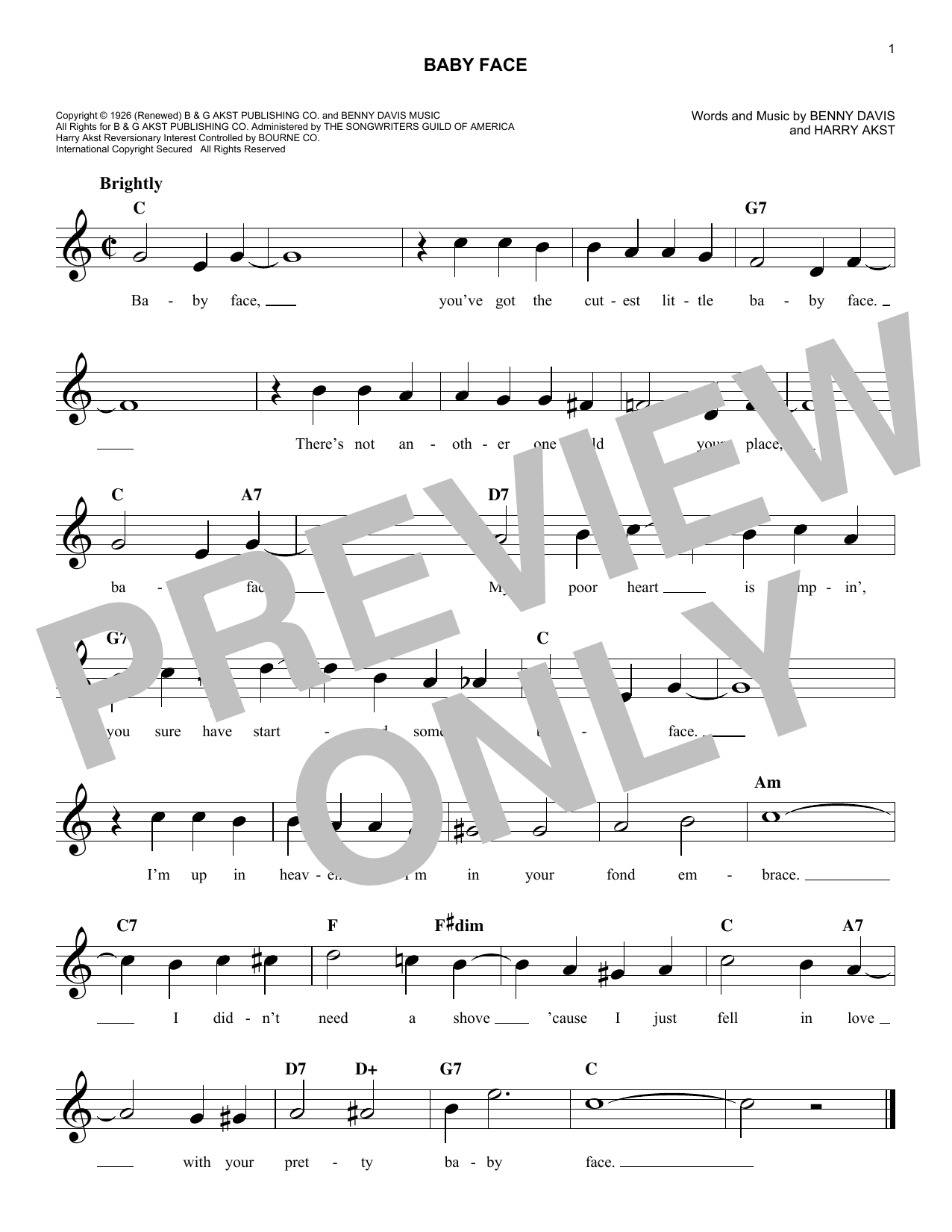 Bobby Darin Baby Face sheet music notes and chords arranged for Lead Sheet / Fake Book