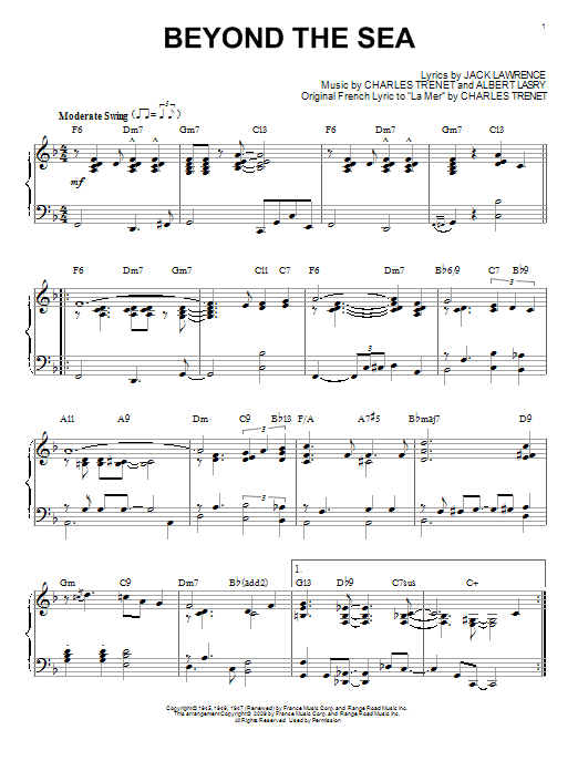 Bobby Darin Beyond The Sea (arr. Brent Edstrom) sheet music notes and chords arranged for Piano Solo