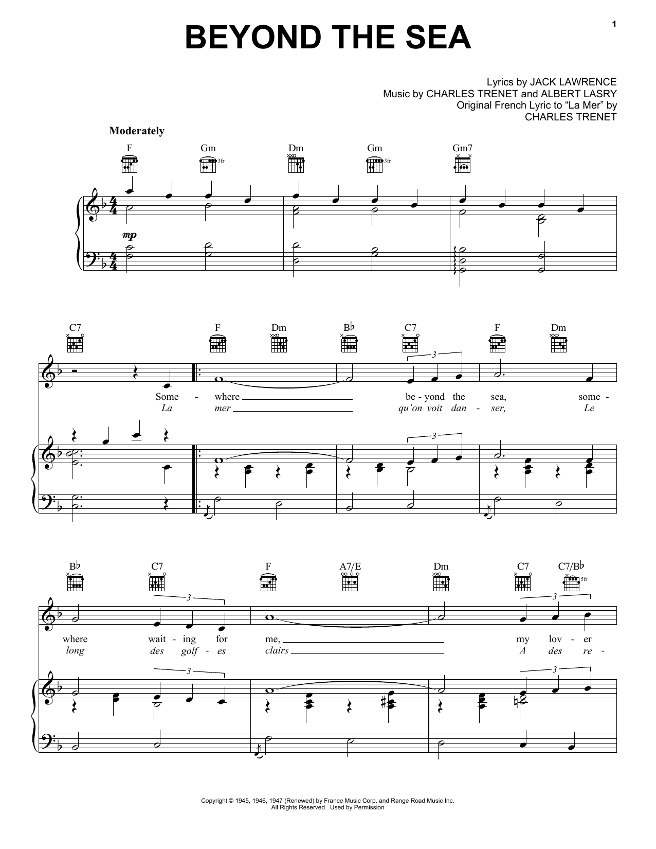 Bobby Darin Beyond The Sea sheet music notes and chords arranged for Trombone Solo