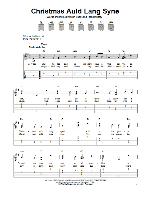 Bobby Darin Christmas Auld Lang Syne sheet music notes and chords arranged for Easy Guitar Tab