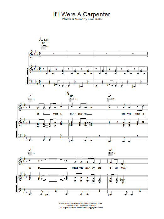 Bobby Darin If I Were A Carpenter sheet music notes and chords arranged for Piano, Vocal & Guitar Chords (Right-Hand Melody)