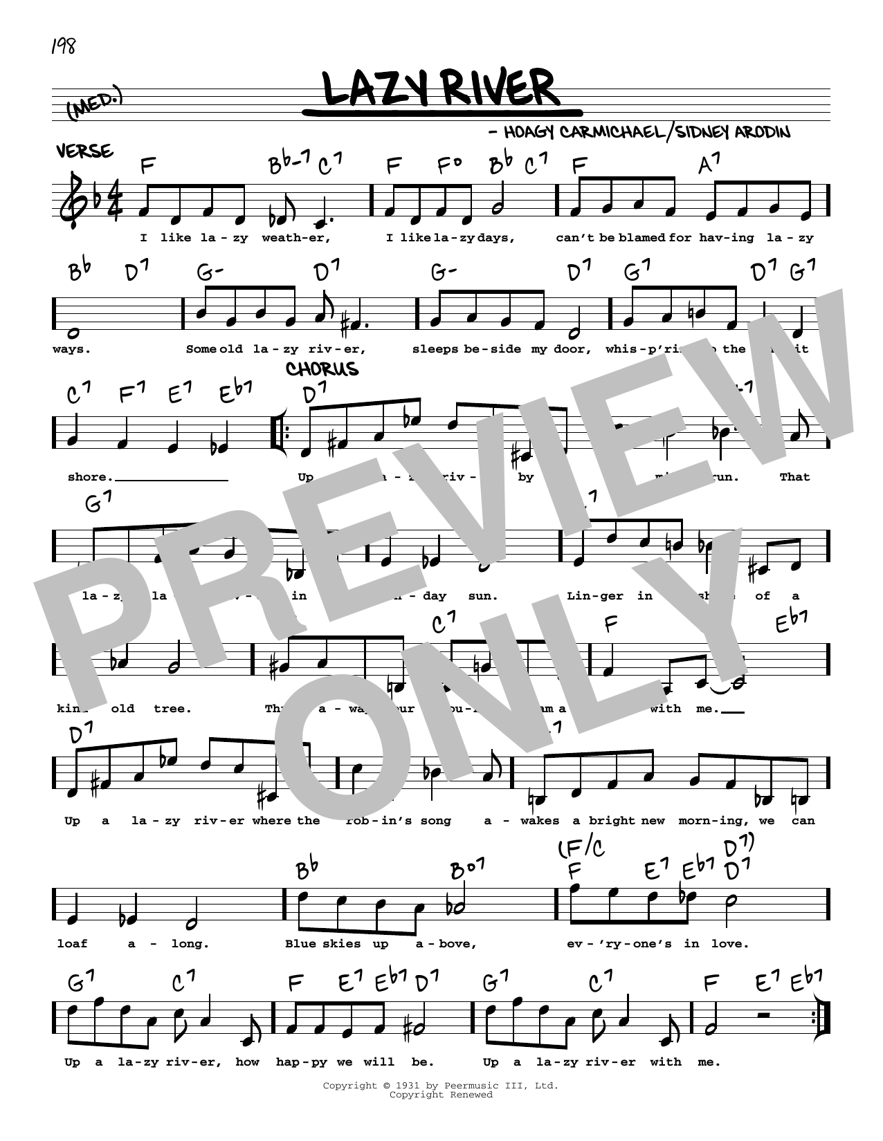 Bobby Darin Lazy River (arr. Robert Rawlins) sheet music notes and chords arranged for Real Book – Melody, Lyrics & Chords