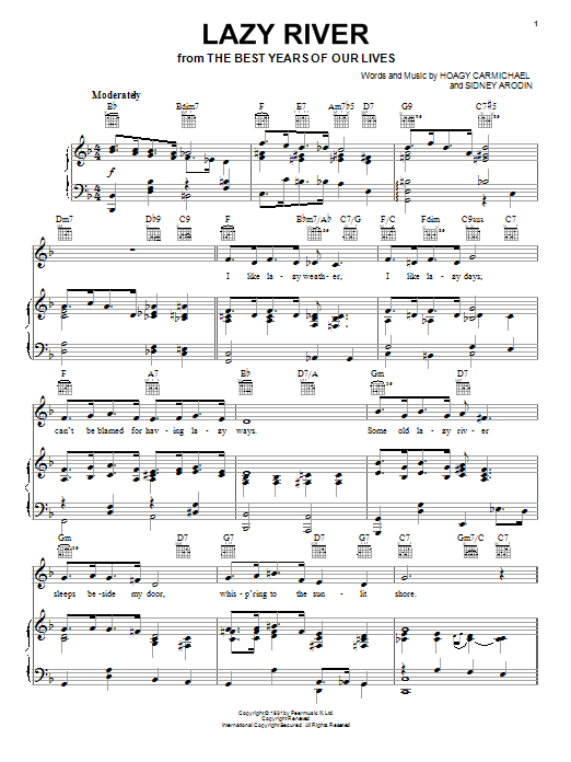 Bobby Darin Lazy River sheet music notes and chords arranged for Piano Chords/Lyrics