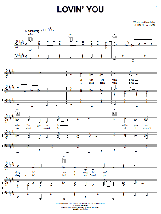 Bobby Darin Lovin' You sheet music notes and chords arranged for Piano, Vocal & Guitar Chords (Right-Hand Melody)