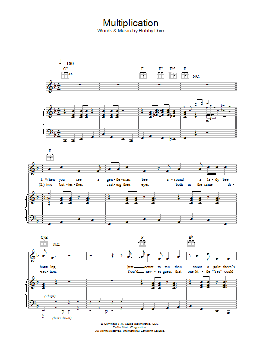 Bobby Darin Multiplication sheet music notes and chords arranged for Guitar Chords/Lyrics