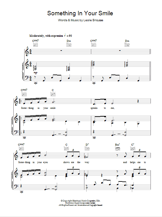 Bobby Darin Something In Your Smile sheet music notes and chords arranged for Piano, Vocal & Guitar Chords