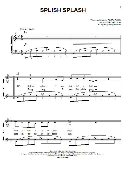 Bobby Darin Splish Splash (arr. Phillip Keveren) sheet music notes and chords arranged for Easy Piano