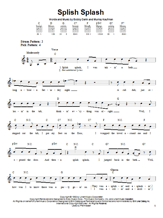 Bobby Darin Splish Splash sheet music notes and chords arranged for 5-Finger Piano