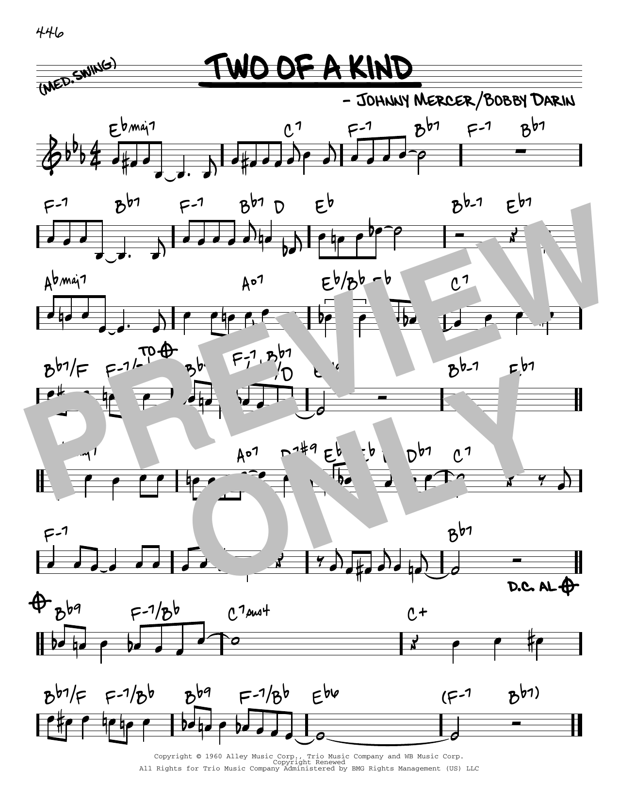 Bobby Darin Two Of A Kind sheet music notes and chords arranged for Real Book – Melody & Chords