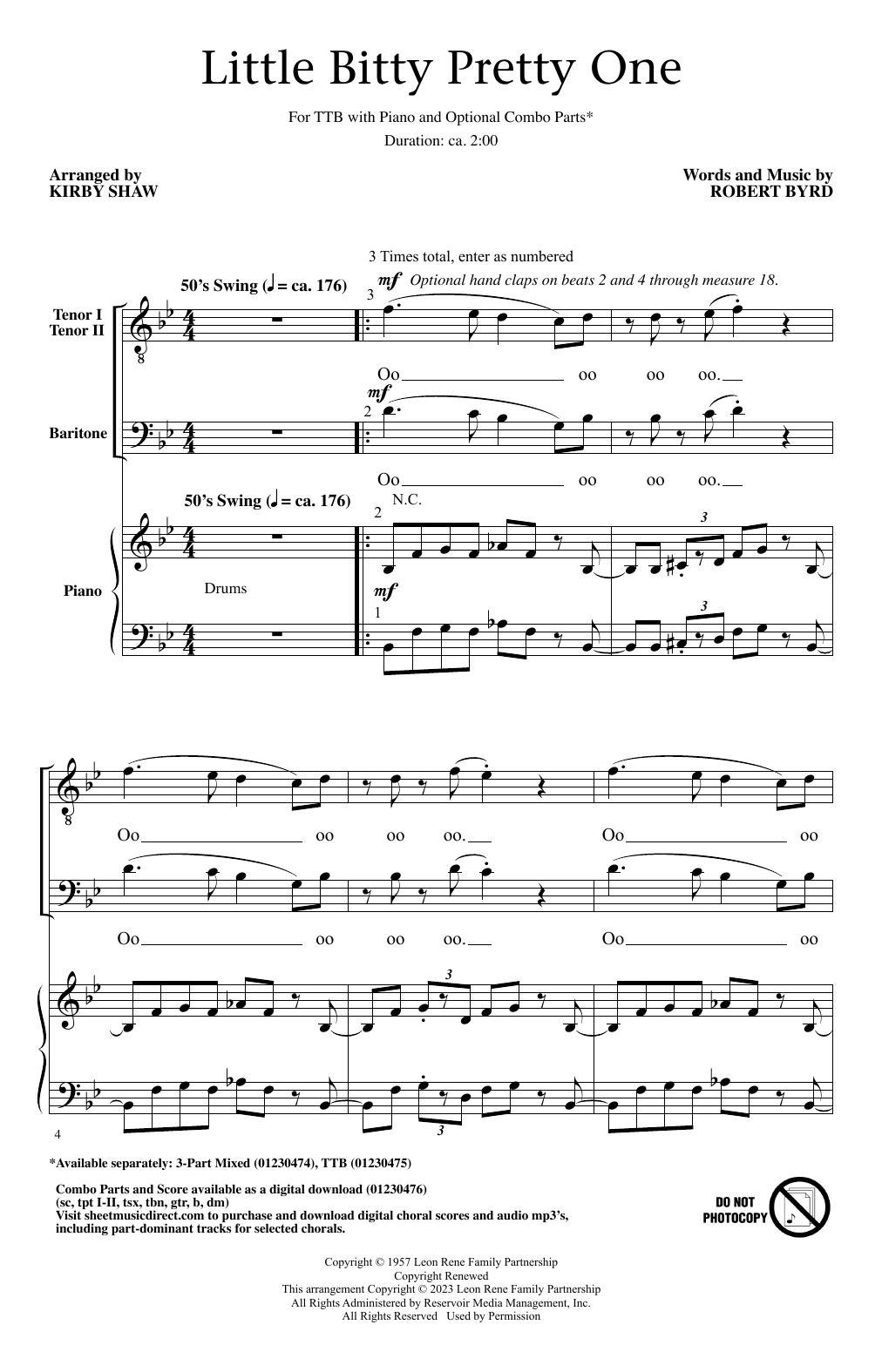 Bobby Day Little Bitty Pretty One (arr. Kirby Shaw) sheet music notes and chords arranged for Choir