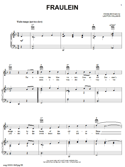 Bobby Helms Fraulein sheet music notes and chords arranged for Piano, Vocal & Guitar Chords (Right-Hand Melody)