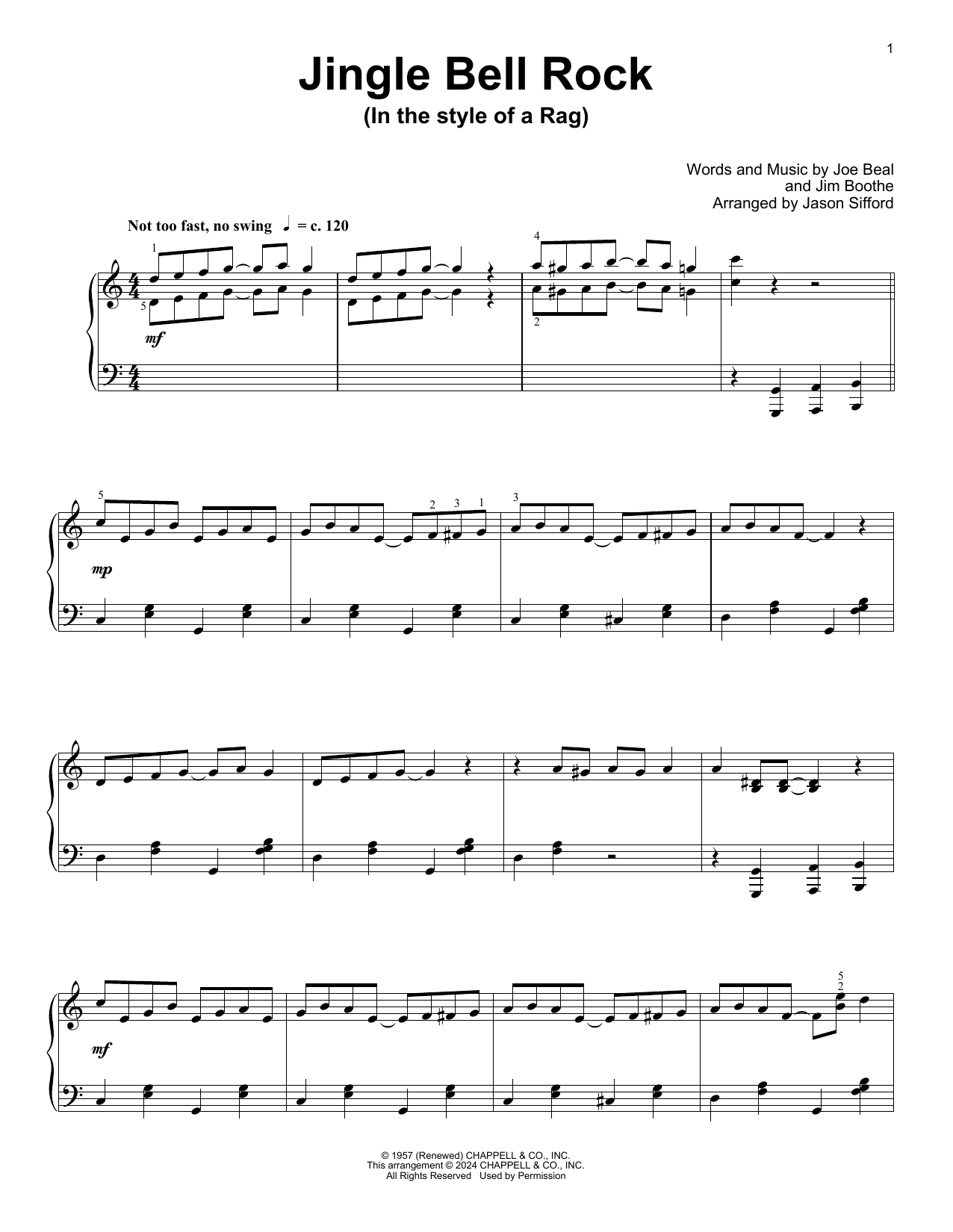 Bobby Helms Jingle Bell Rock (arr. Jason Sifford) sheet music notes and chords arranged for Educational Piano