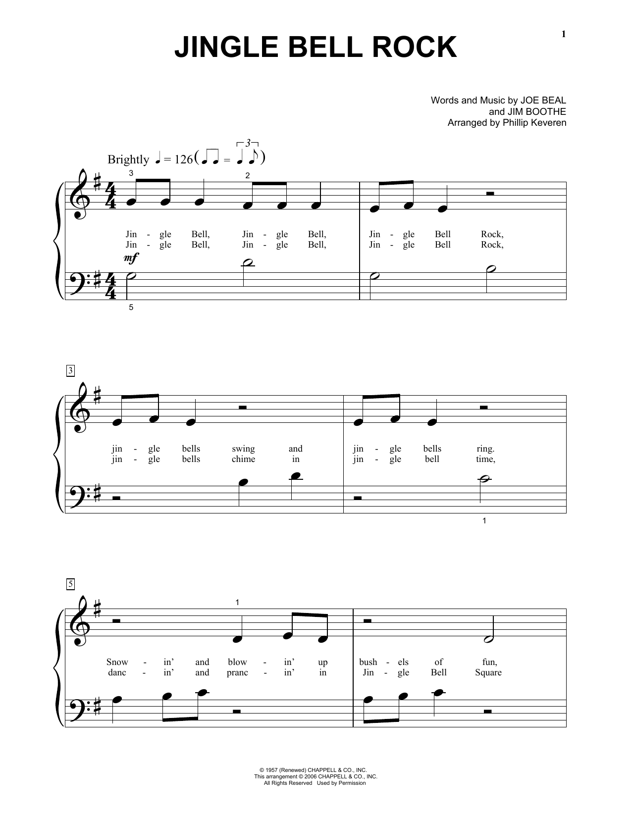 Bobby Helms Jingle-Bell Rock (arr. Phillip Keveren) sheet music notes and chords arranged for Big Note Piano