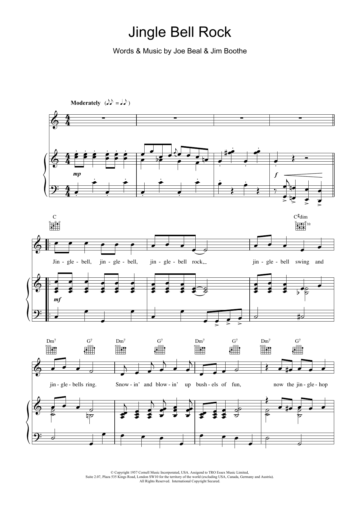 Bobby Helms Jingle Bell Rock sheet music notes and chords arranged for 5-Finger Piano