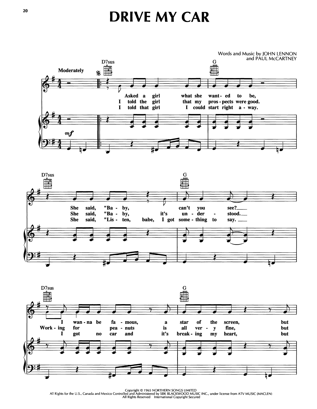 Bobby McFerrin Drive My Car sheet music notes and chords arranged for Piano, Vocal & Guitar Chords (Right-Hand Melody)