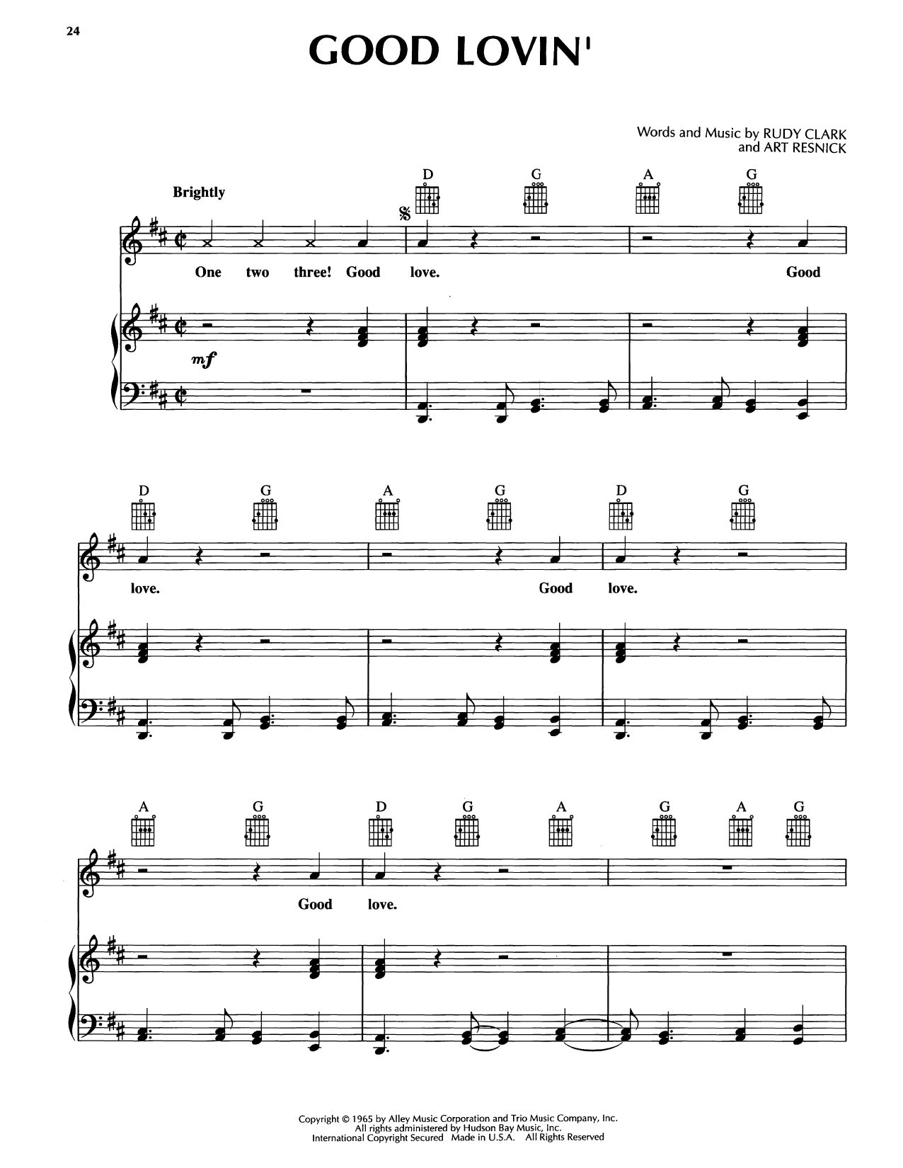 Bobby McFerrin Good Lovin' sheet music notes and chords arranged for Piano, Vocal & Guitar Chords (Right-Hand Melody)