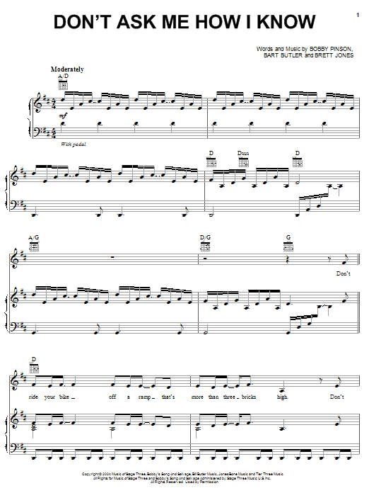Bobby Pinson Don't Ask Me How I Know sheet music notes and chords arranged for Piano, Vocal & Guitar Chords (Right-Hand Melody)