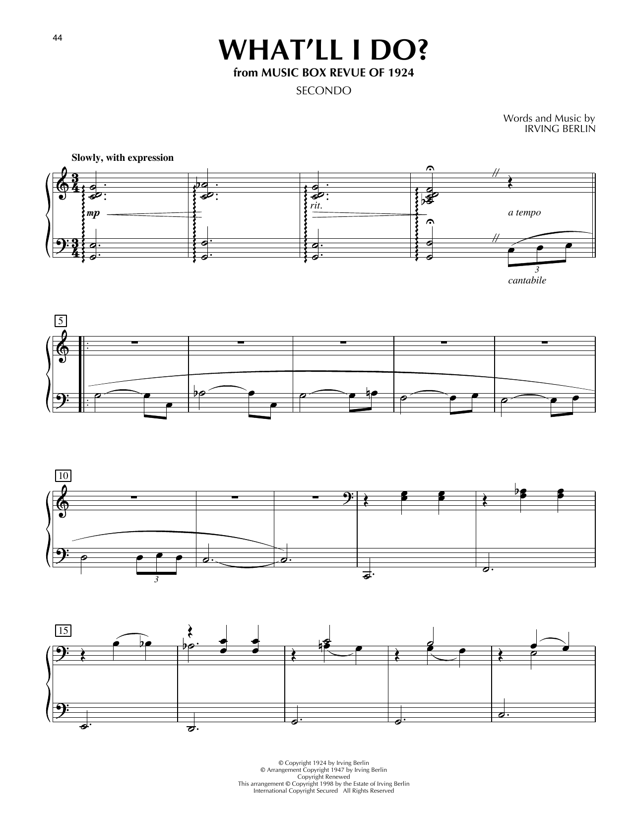 Bobby Scott What'll I Do? (from The Great Gatsby) sheet music notes and chords arranged for Piano Duet