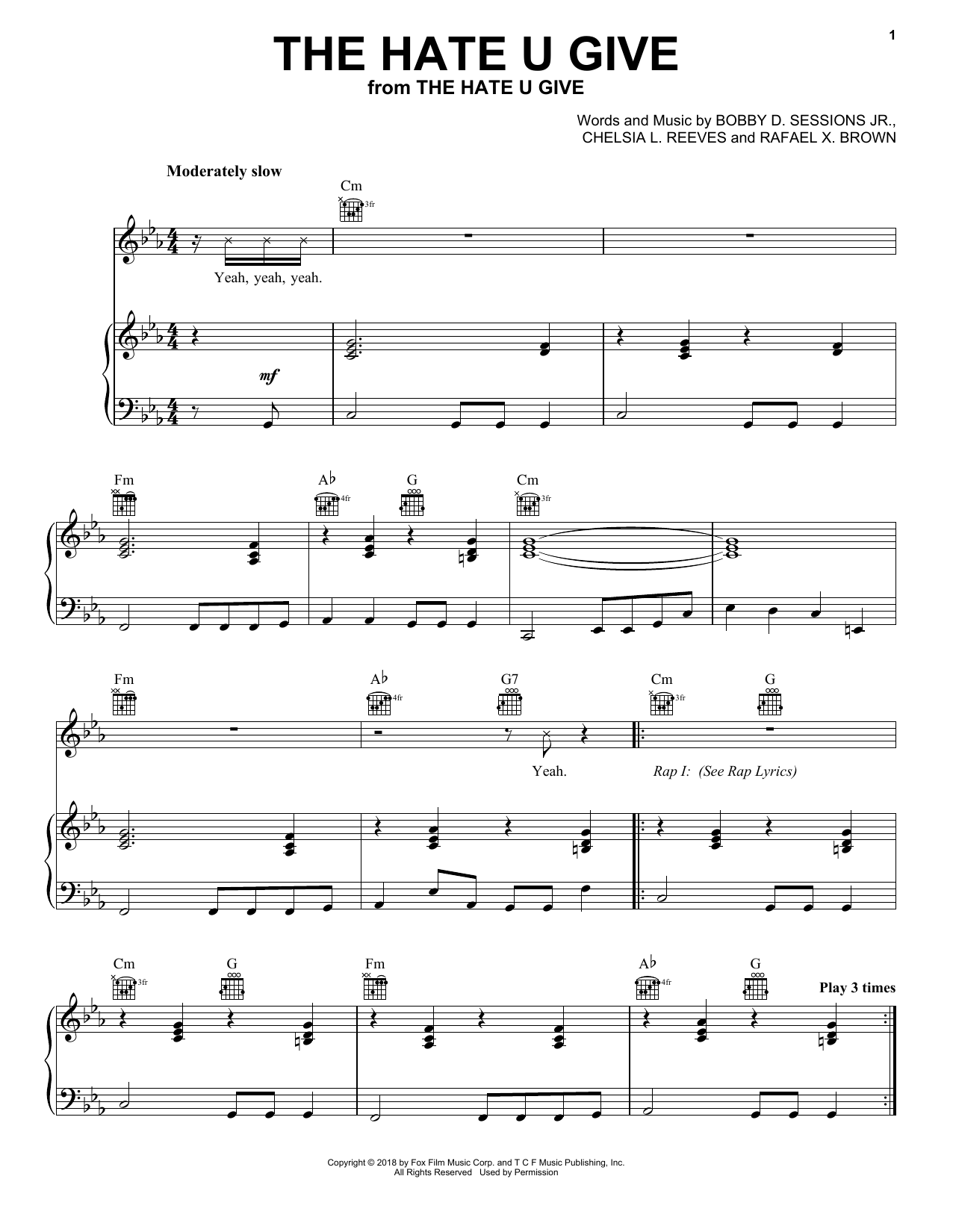 Bobby Sessions The Hate U Give (Feat. Keite Young) sheet music notes and chords arranged for Piano, Vocal & Guitar Chords (Right-Hand Melody)