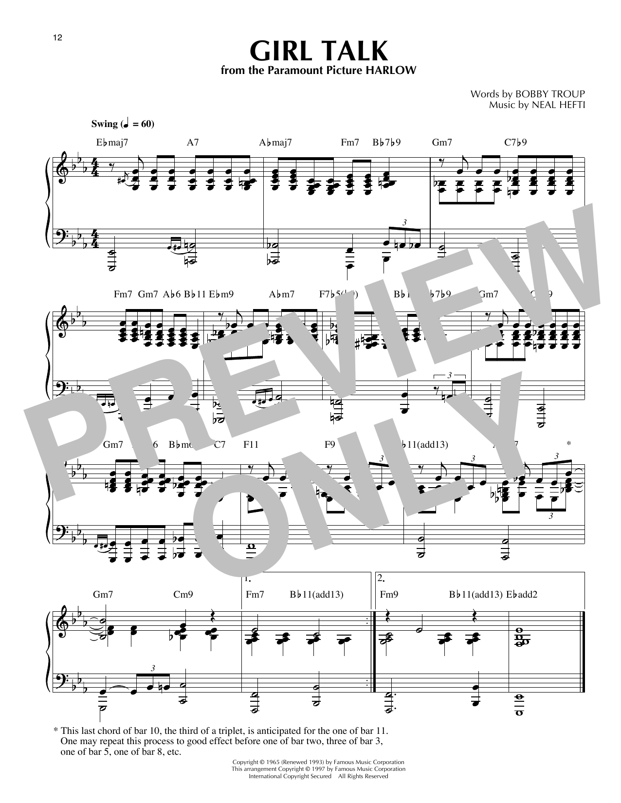 Bobby Troup Girl Talk (arr. Thomas Coppola) sheet music notes and chords arranged for Piano Solo