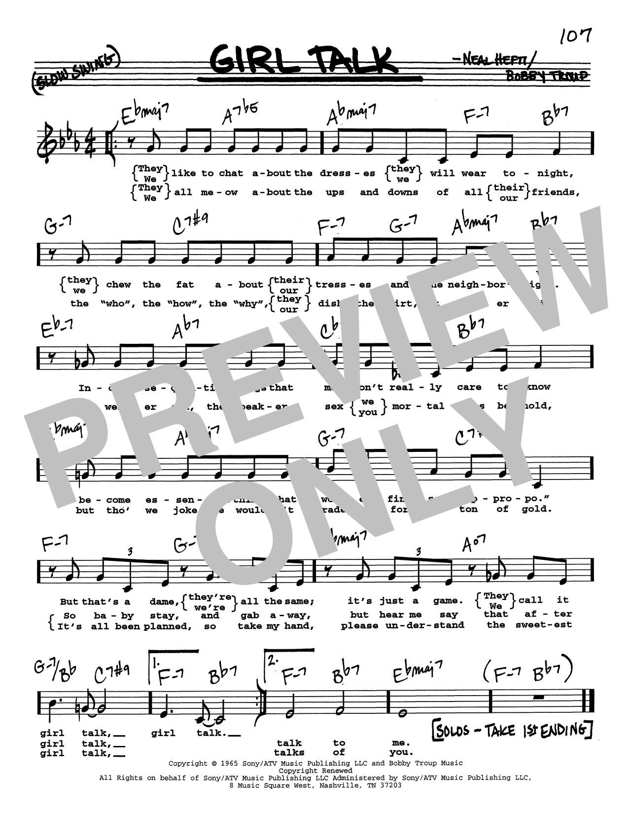 Bobby Troup Girl Talk (Low Voice) sheet music notes and chords arranged for Real Book – Melody, Lyrics & Chords