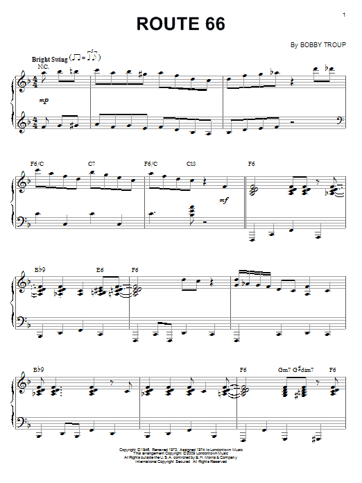 Bobby Troup Route 66 (arr. Brent Edstrom) sheet music notes and chords arranged for Piano Solo