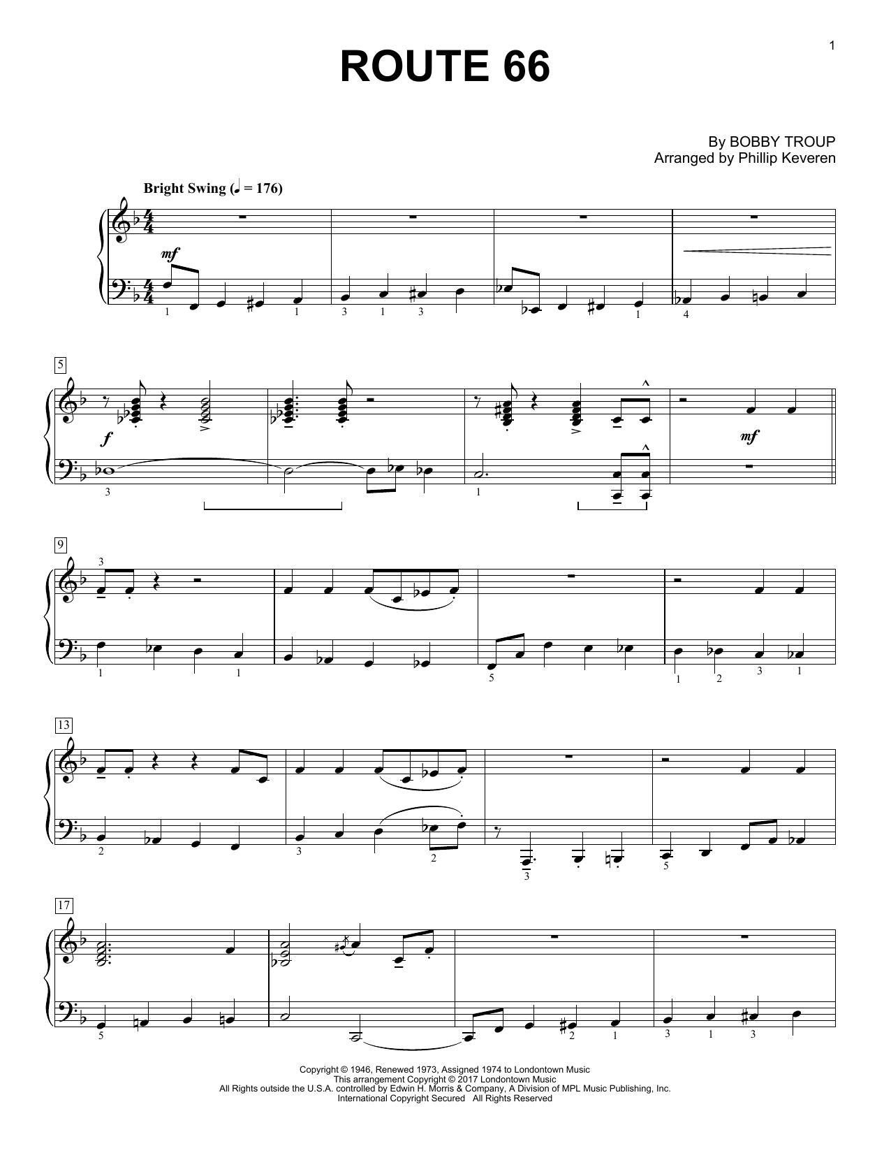 Bobby Troup Route 66 (arr. Phillip Keveren) sheet music notes and chords arranged for Piano Solo