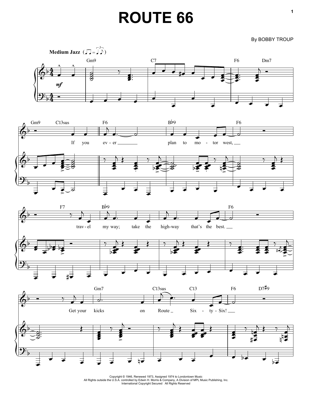 Bobby Troup Route 66 [Jazz version] (arr. Brent Edstrom) sheet music notes and chords arranged for Piano & Vocal