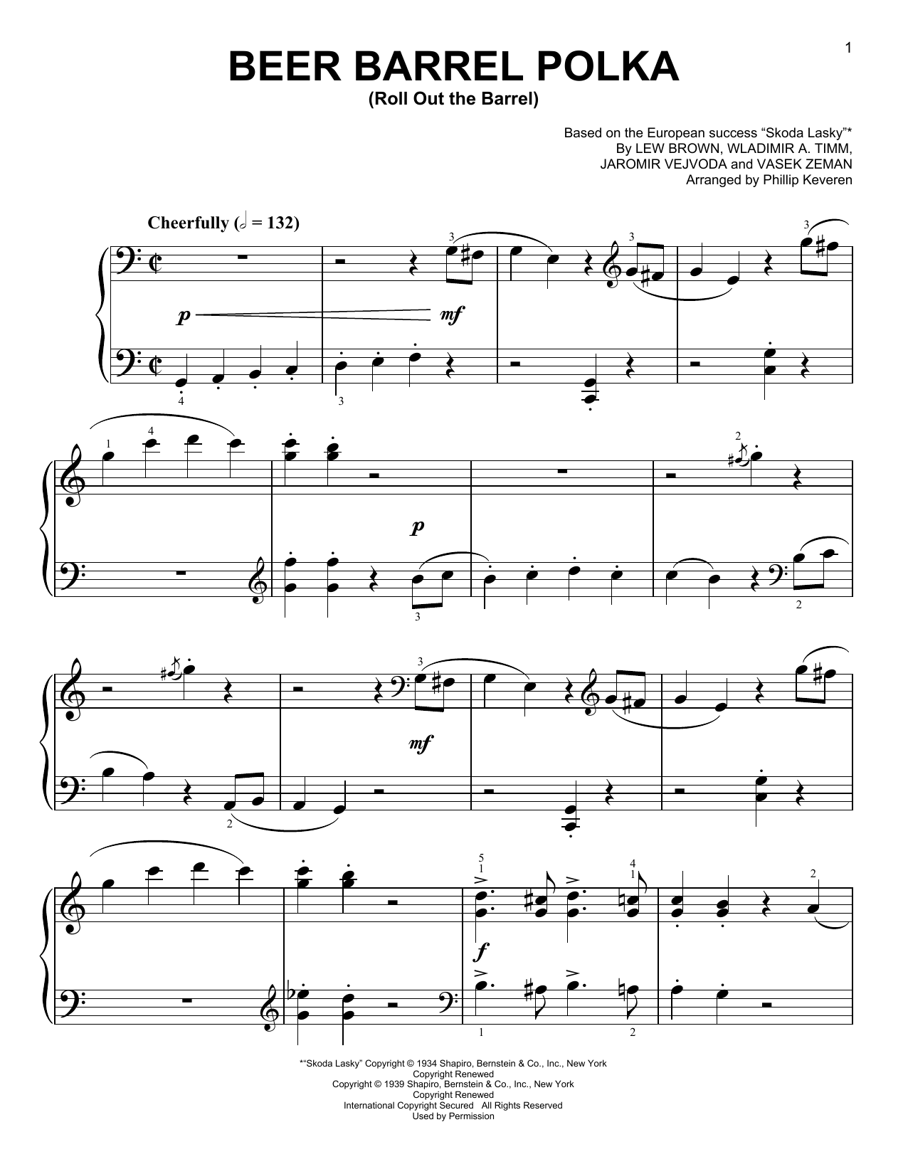 Bobby Vinton Beer Barrel Polka (Roll Out The Barrel) [Classical version] (arr. Phillip Keveren) sheet music notes and chords arranged for Easy Piano