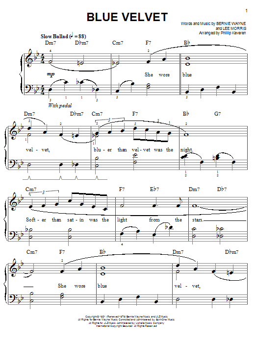 Bobby Vinton Blue Velvet (arr. Phillip Keveren) sheet music notes and chords arranged for Easy Piano