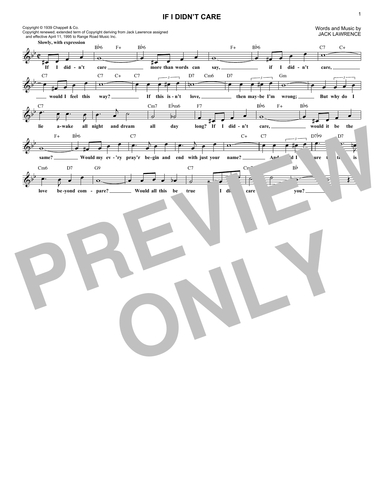Bobby Vinton If I Didn't Care sheet music notes and chords arranged for Lead Sheet / Fake Book